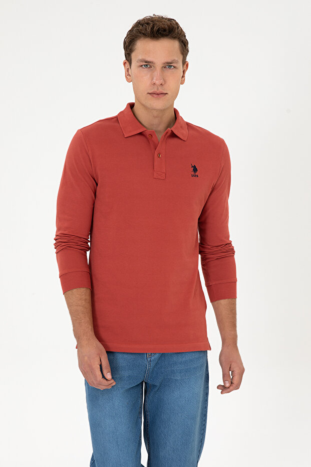 Men's Regular Fit Polo Collar Dusty Rose Basic Sweatshirt 50307757-Vr026