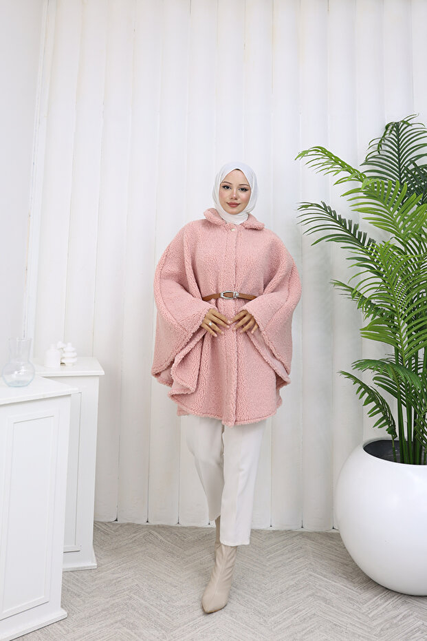 معطف بونشو بزر واحد وحزام - 1