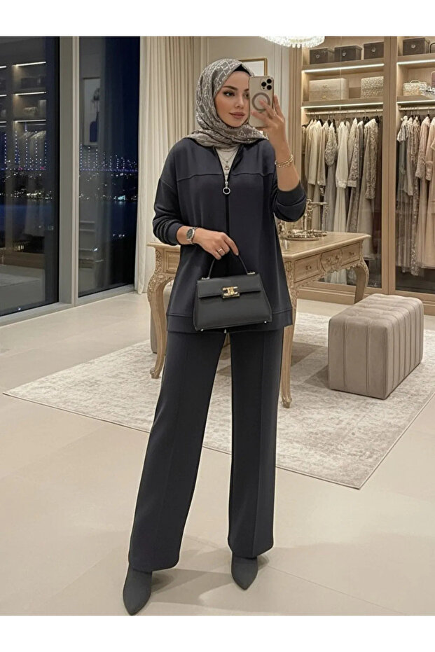 طقم ملابس إسلامية أساسية مزدوجة بسحاب TK2962 - 1