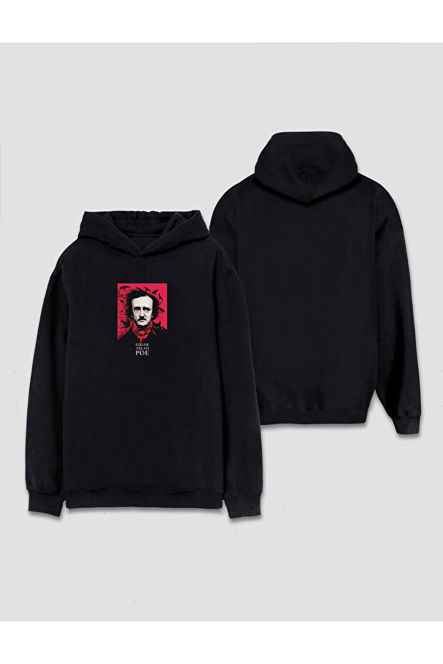 Edgar Allen Poe Minimal Design Printed Hooded Sweatshirt Hoodie