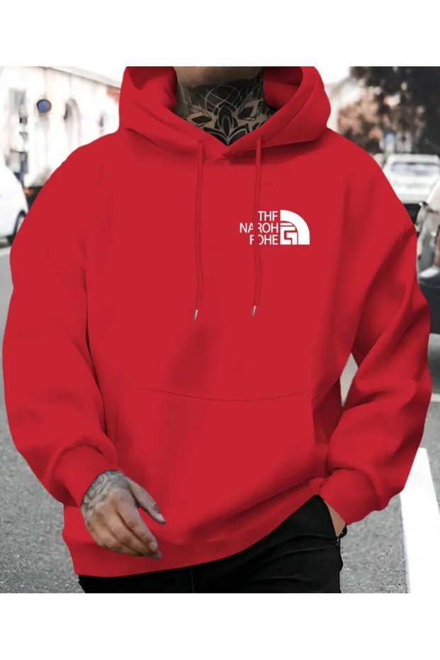 K Hooded Sweatshirt with Chest Print and Text Detail and Fleece Inside