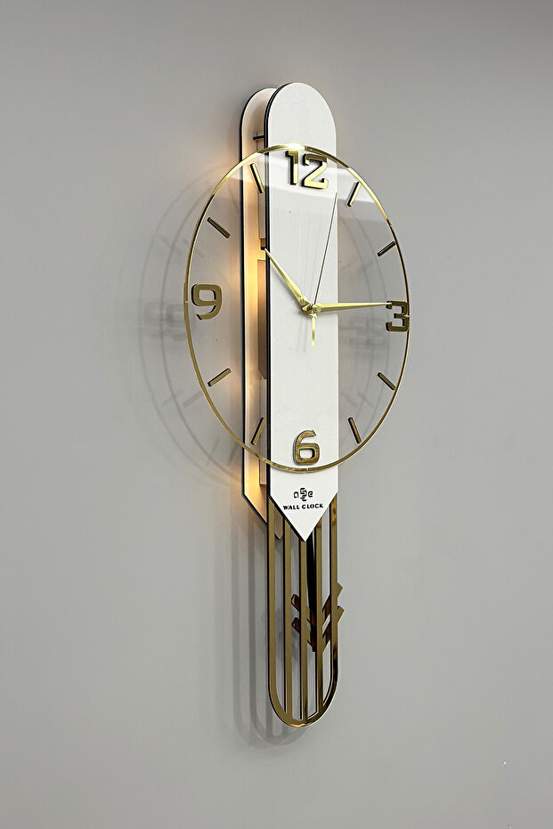 Long Rectangular Clock SARKAÇLI IŞIKLI 65cm BEYAZ GOLD - 3