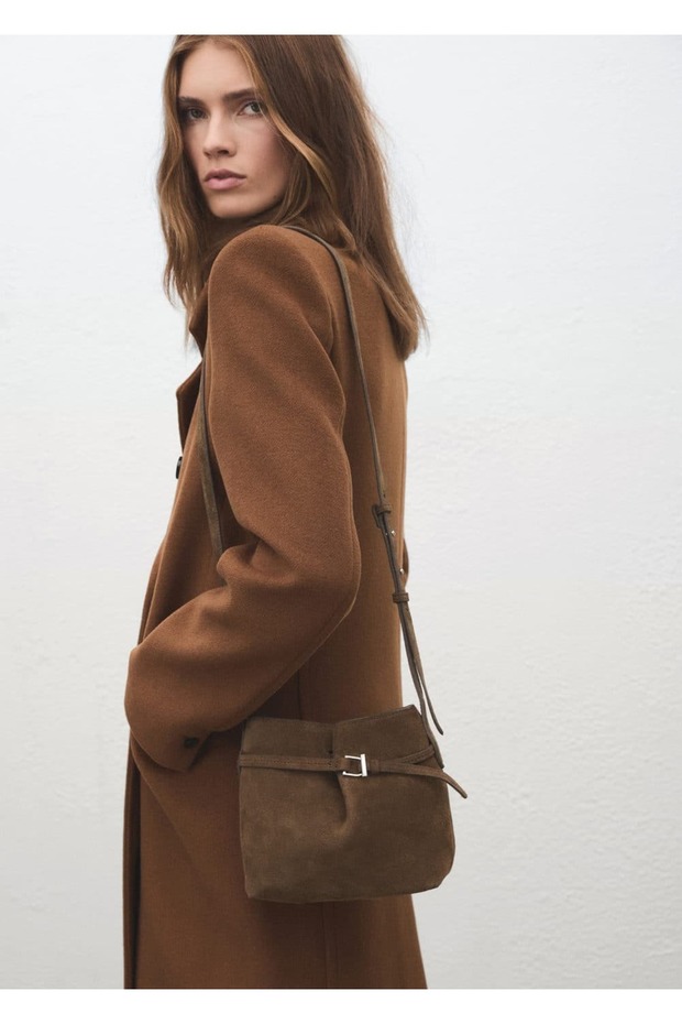 Süet omuzdan askılı çanta - 5
