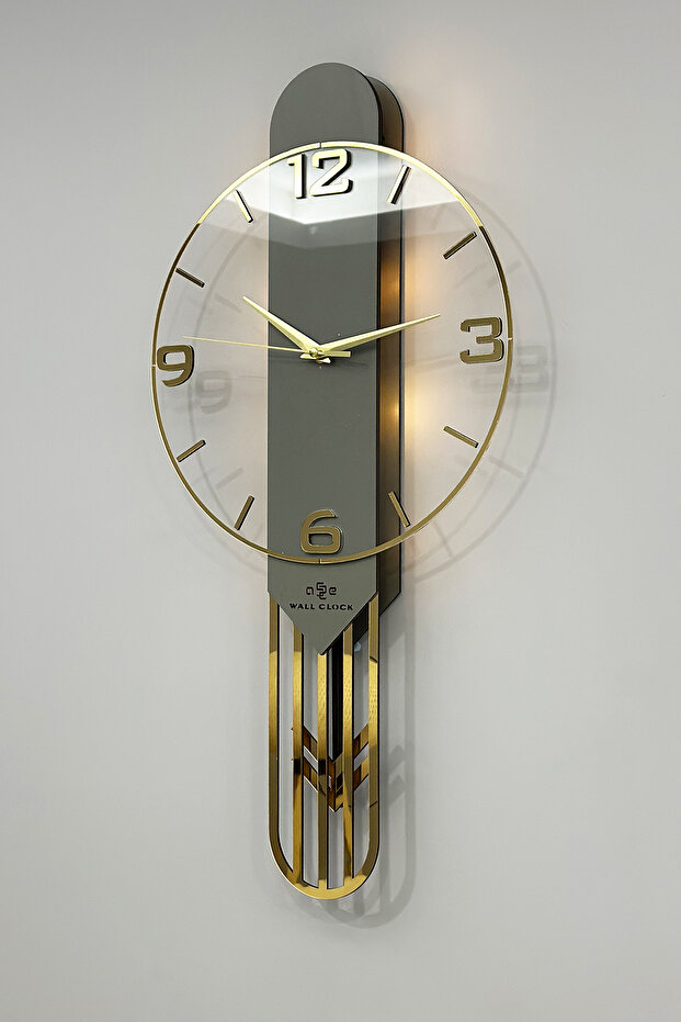 Long Rectangular Clock SARKAÇLI IŞIKLI 65cm ANTRASİT GOLD - 5