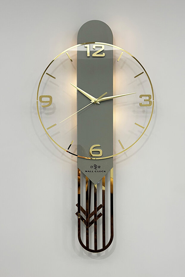 Long Rectangular Clock SARKAÇLI IŞIKLI 65cm ANTRASİT GOLD - 4