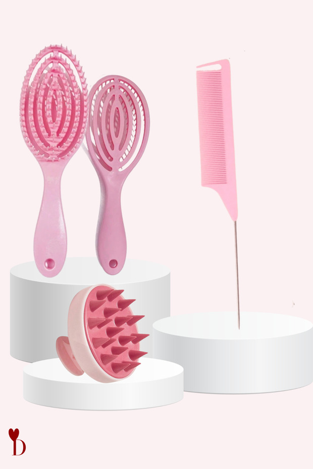 Dami Beauty 3'ü 1 Arada Saç Bakım ve Masaj Seti: 3D Esnek Fırça, Krepe Tarağı ve Silikon Saç Derisi Masaj Aleti