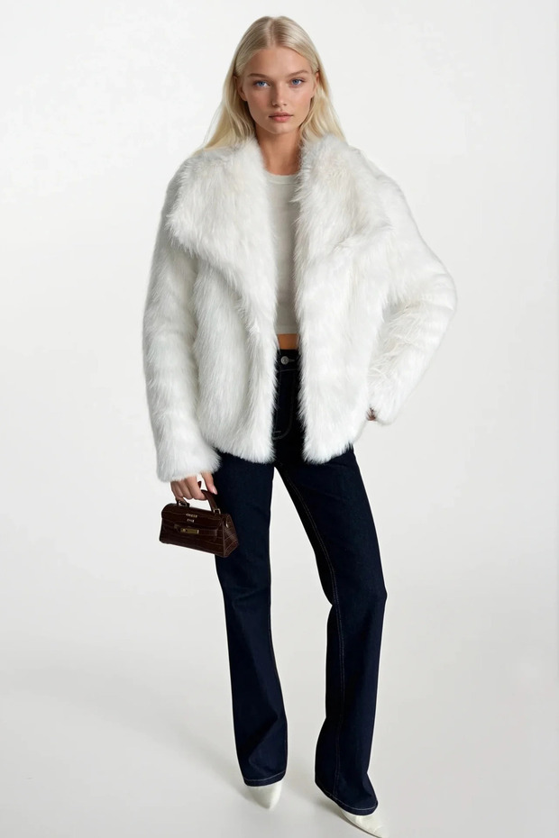 Women's Shawl Collar Plush Fabric Coat 52109001