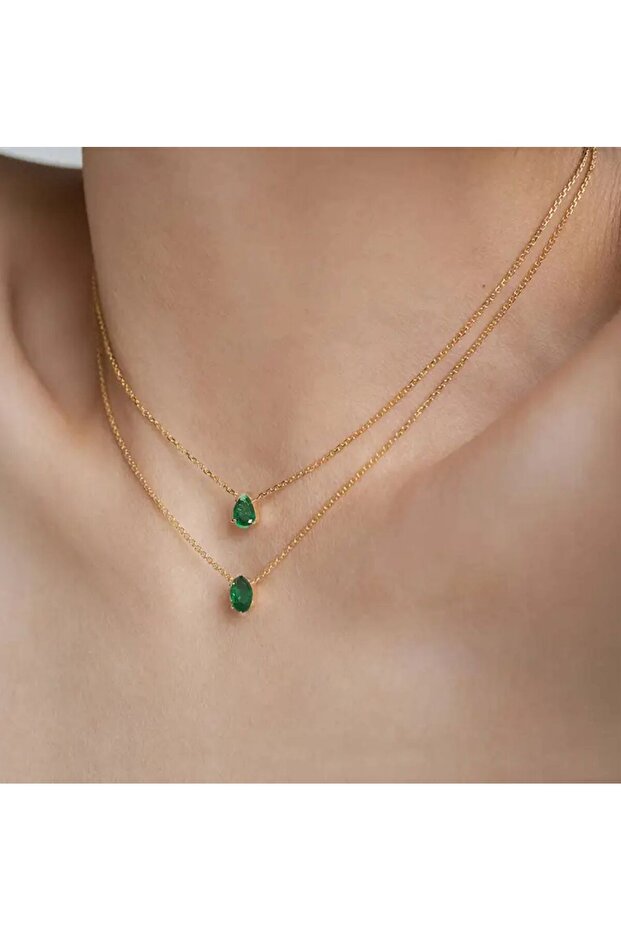 Green Stone Double Chain Stylish Women's Necklace