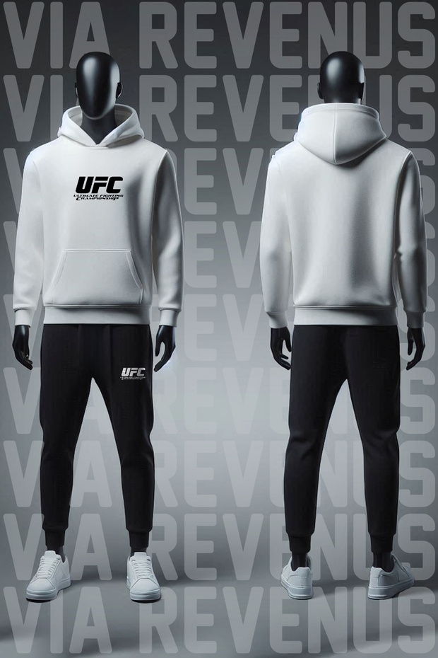 Ufc Printed Hooded Sweatshirt and Sweatpants Unisex Sports Set