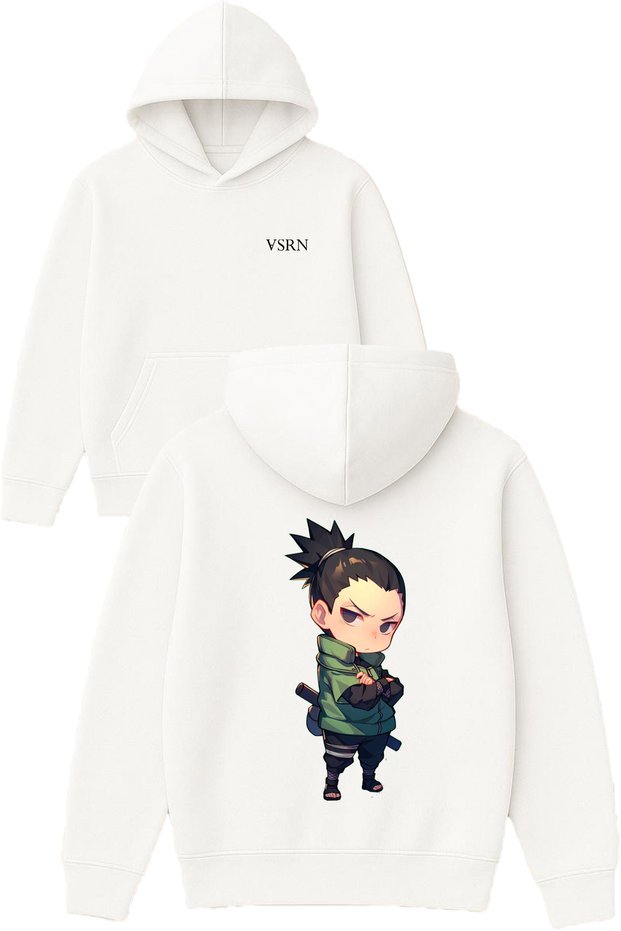 Long Hair Anime Design Printed Oversized White Hooded Sweatshirt
