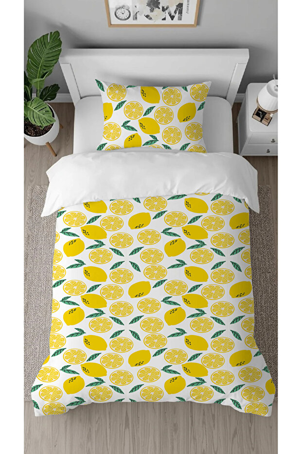 Lemon Green Fruit Patterned Printed Specially Designed Single Modern Stylish Duvet Cover Set Without Sheets