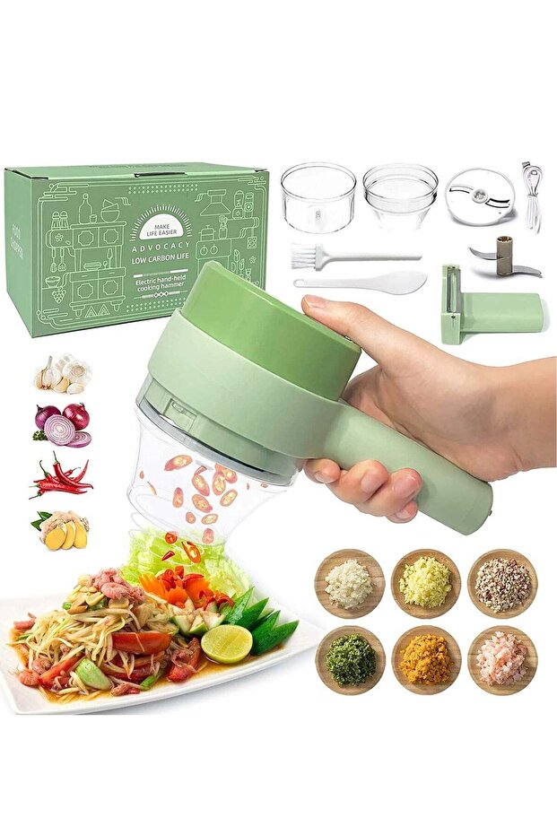 ELTRAZONE 4 in 1 Handheld Electric Vegetable Cutter Set, Portable Mini Wireless Food Processor with - 1