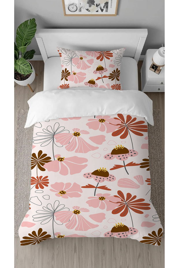 Flowers Leaves Simple Pink Patterned Printed Special Design Single Stylish Duvet Cover Set Without Sheets
