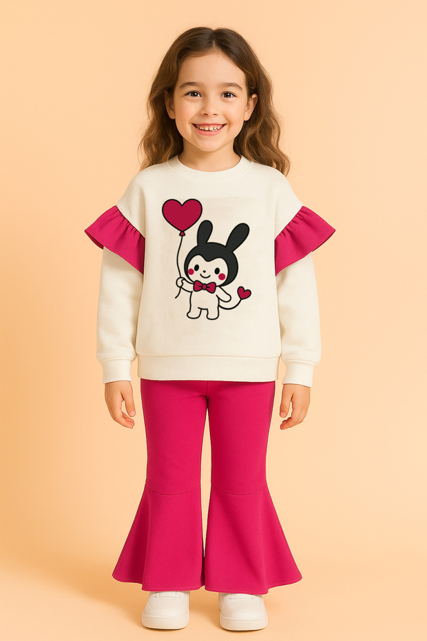 Girl's Top and Bottom Set Fuchsia Character Printed (the Fabric Is Not Shiny) 100% Cotton