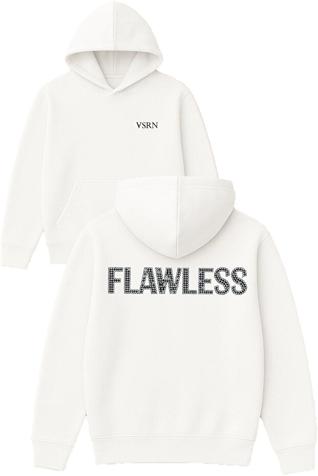 Flawless Design Printed Oversized White Hooded Sweatshirt