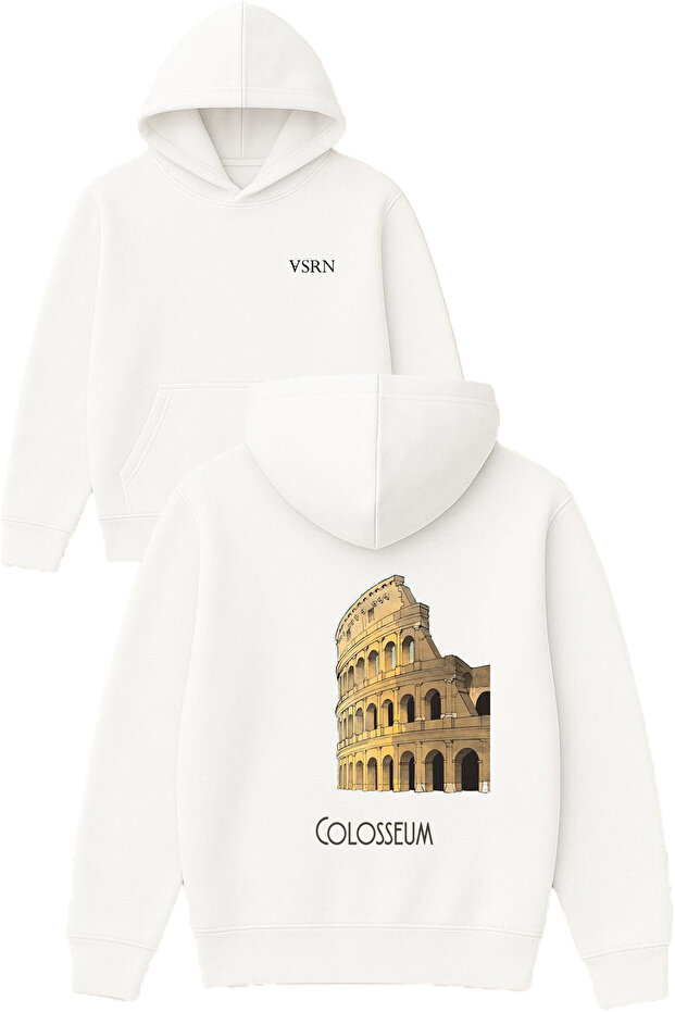 Colosseum Design Printed Oversized White Hooded Sweatshirt