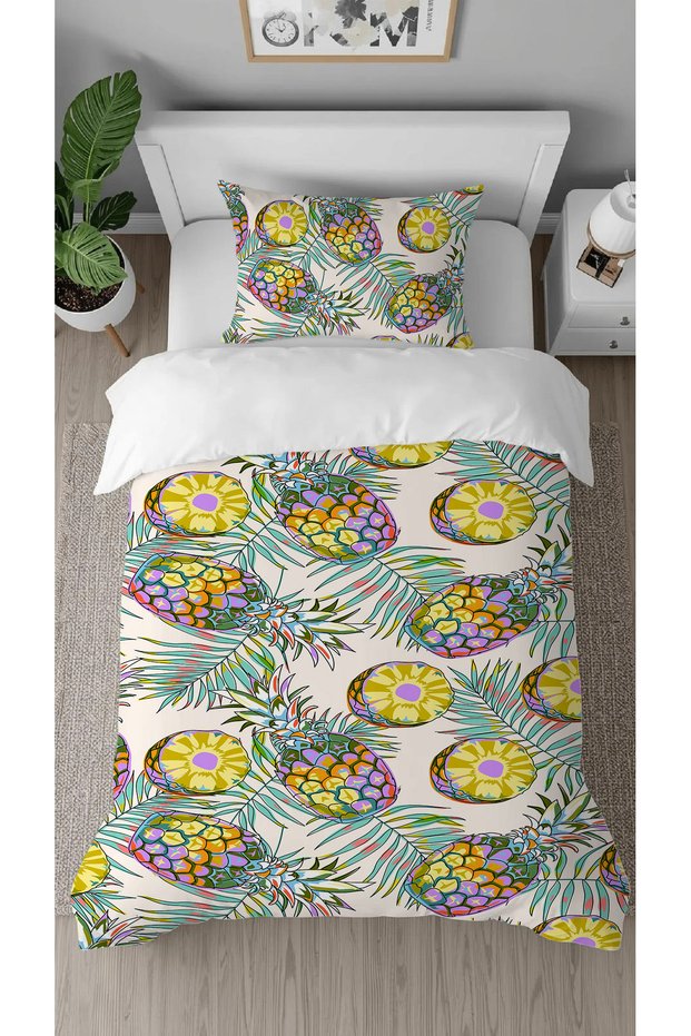 Pineapple Fruit Patterned Printed Specially Designed Single Person Colorful Style Stylish Duvet Cover Set Without Sheets