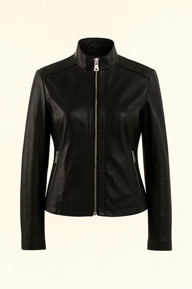 Women's Genuine Black Leather Coat Real Female Tba Leather Jacket