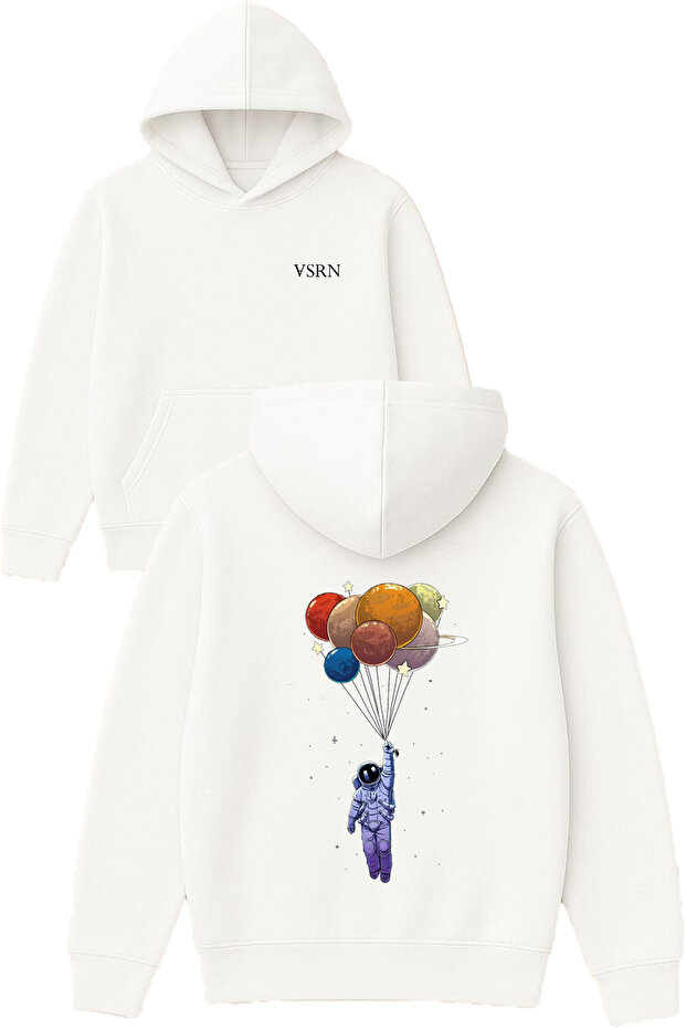 Astronaut Who Has Been to Space Design Printed Oversized White Hooded Sweatshirt