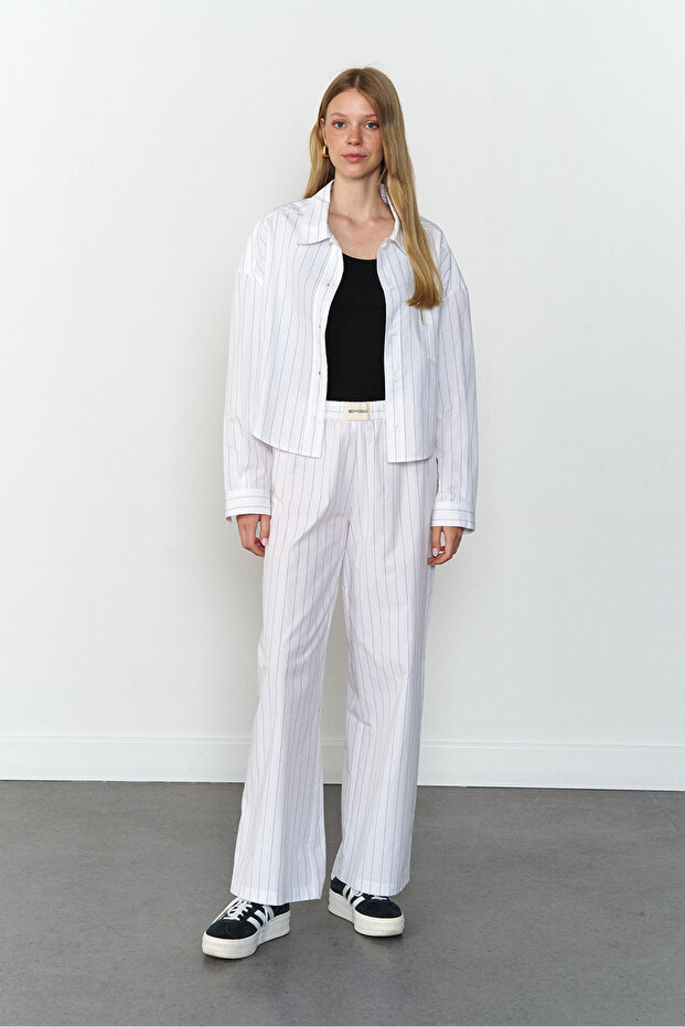 Oversize Çizgili Gömlek - 1