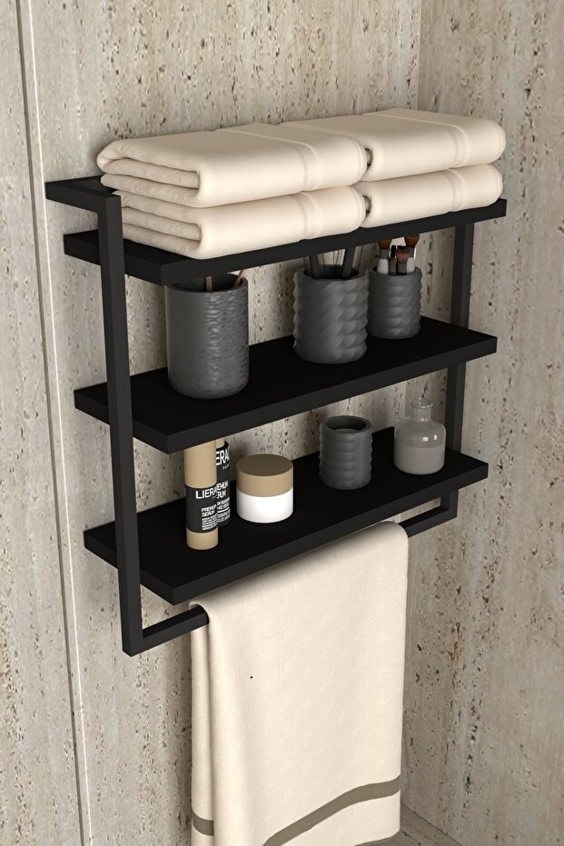 3-Tier Towel Rack Bookcase Stylish and Functional Metal Wood Wall-Mounted Home Bathroom Kitchen Organizer Shelf