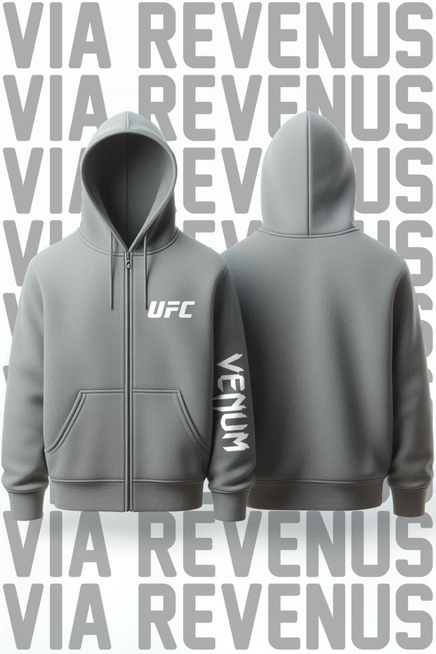 Ufc Printed Unisex 3 Thread K Hooded Zippered Sweatshirt Cardigan