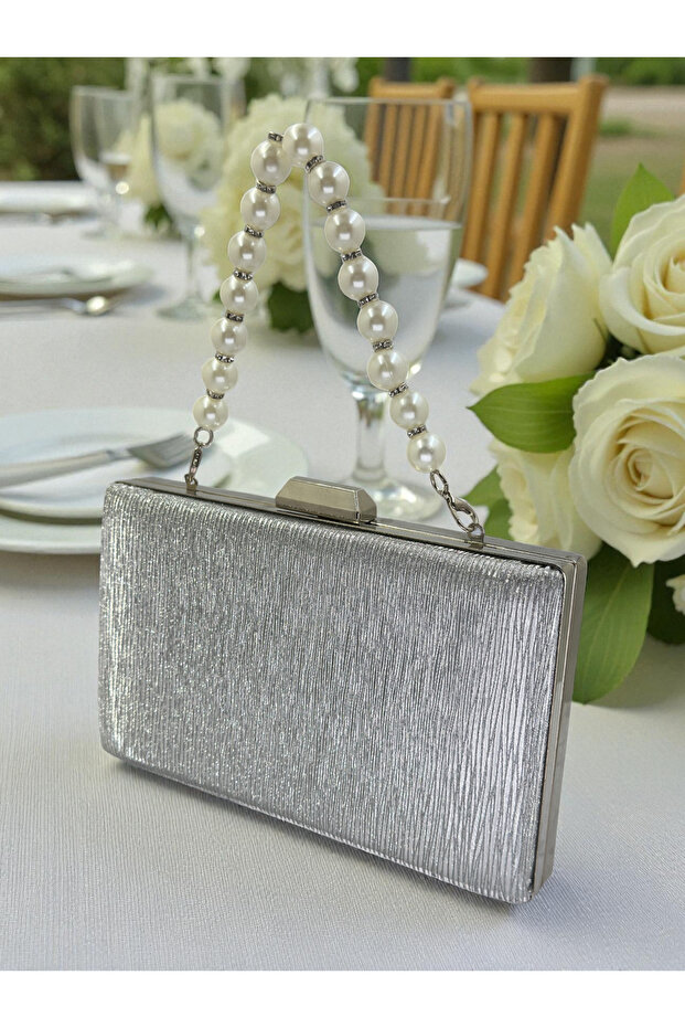 Silver Laser Striped Patterned Evening Dress Bag Night Wedding Portfolio