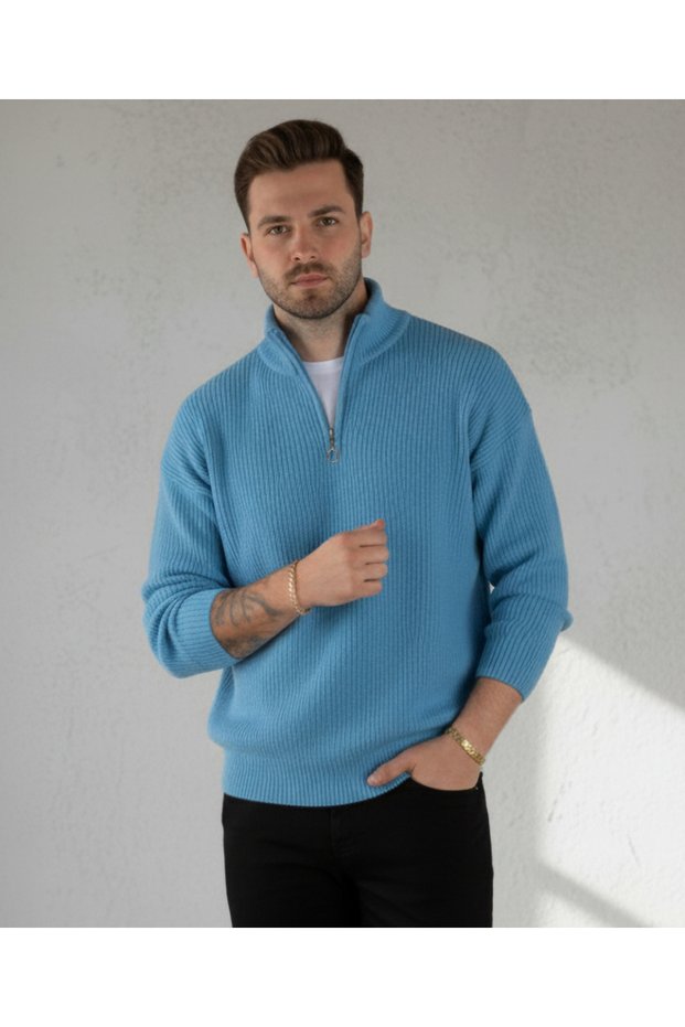 Half Zip Knitted Sweater Winter Standard Fit