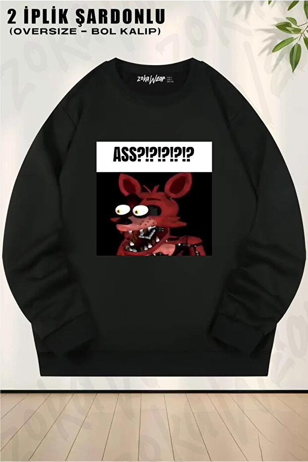 Unisex Loose Fit Fnaf Foxy Ass?!?!?!?!? Meme Printed Design Oversized Crew Neck Sweatshirt