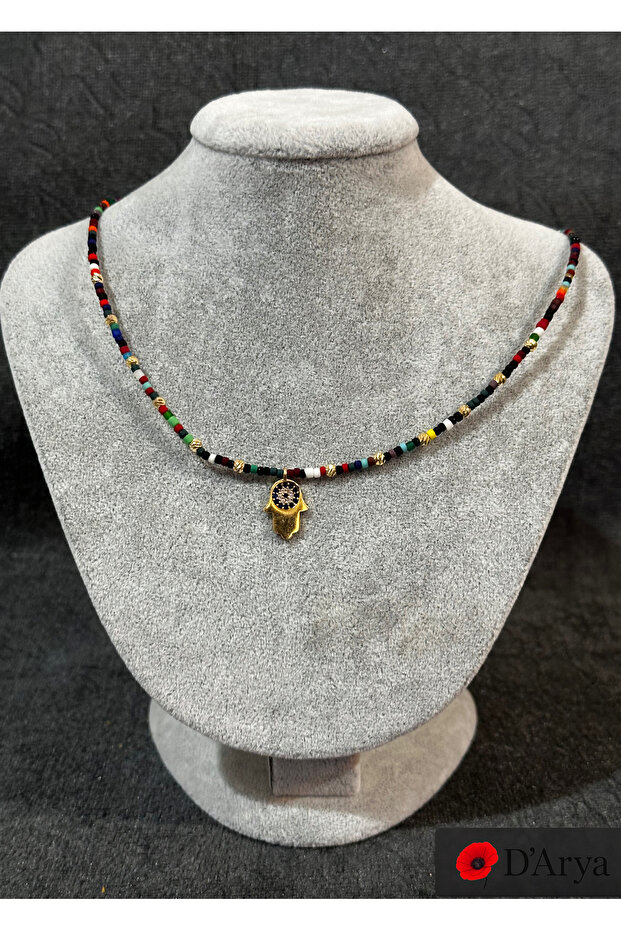 Dd560 Colorful Afghan Beaded Fatma's Hand Necklace