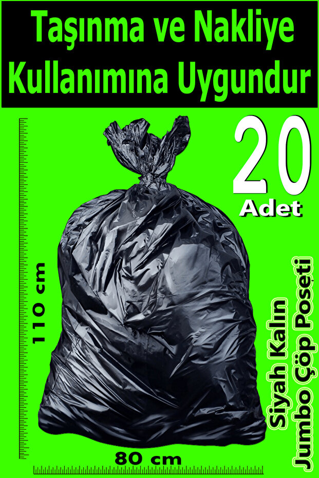 Black thick trash bag for moving and transporting - 80 x 110 cm - 20 pieces - heavy load carrying bag