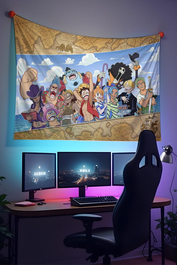 One Piece Anime Patterned Wall Cloth– High-Quality Fabric, Gamer Player Room Decor Tapestry Wall Carpet