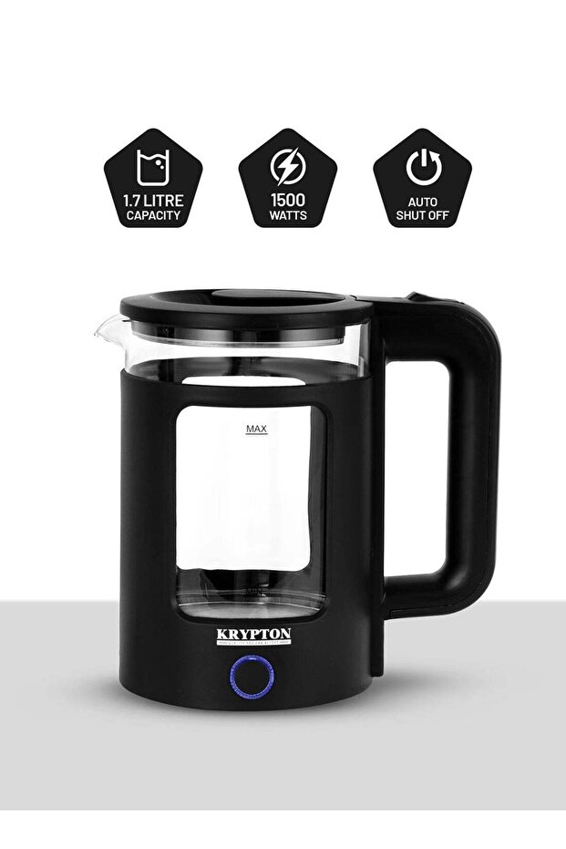 1.7L Double Layer Glass Kettle - Auto Shutoff & Boil-Dry Protection, 2-Year Warranty