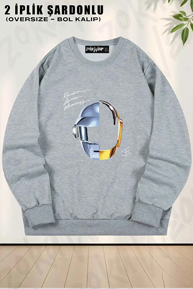 Unisex Loose Fit Daft Punk Printed Design Oversized Crew Neck Sweatshirt