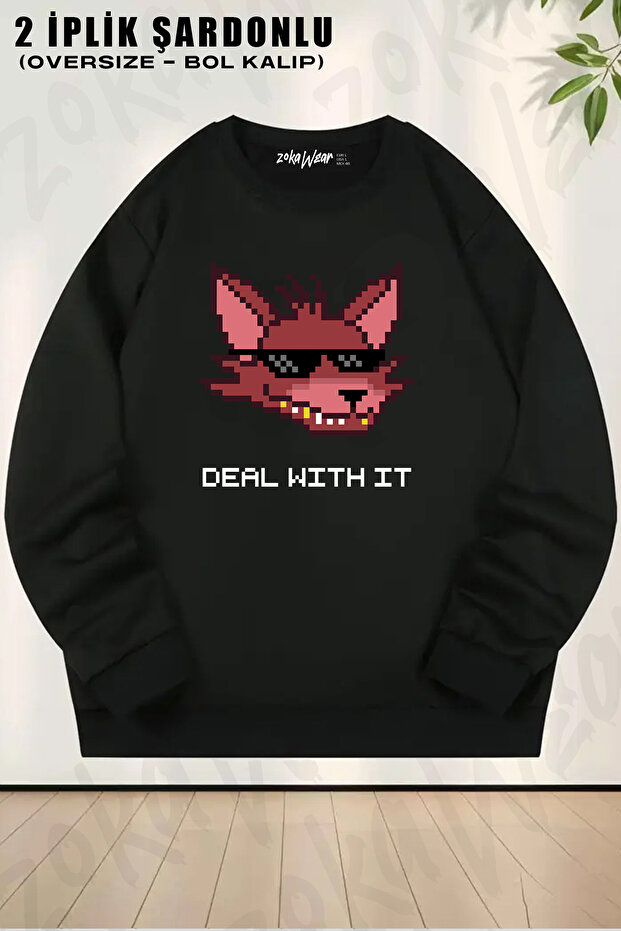 Unisex Loose Fit Five Nights at Freddy'S, Fnaf V2 Printed Design Oversized Crew Neck Sweatshirt