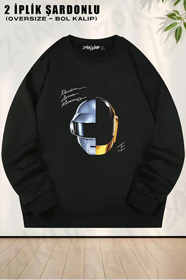 Unisex Loose Fit Daft Punk Printed Design Oversized Crew Neck Sweatshirt