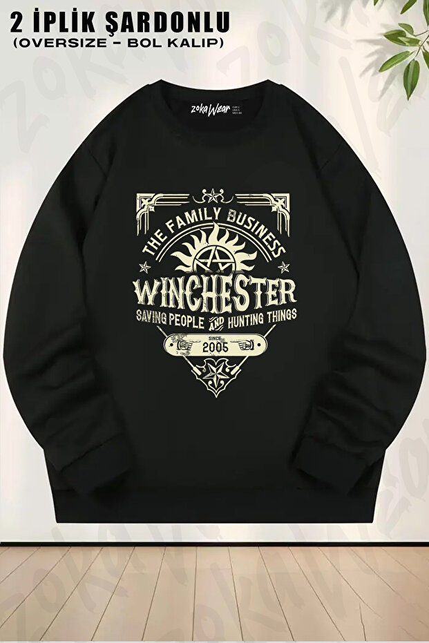 Unisex Loose Fit Supernatural a Very Winchester Printed Design Oversized Crew Neck Sweatshirt