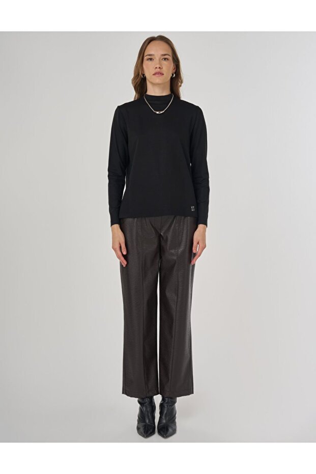 Sıfır Yaka Basic Viskon Bluz Siyah - 2