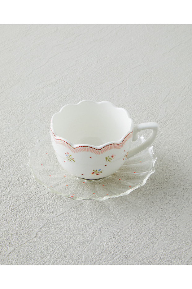 Daisy Days New Bone China 4 Parça 2 Kişilik Cam Tabaklı Kahve Fincan Takımı 80 ml Pembe - Yeşil - 3