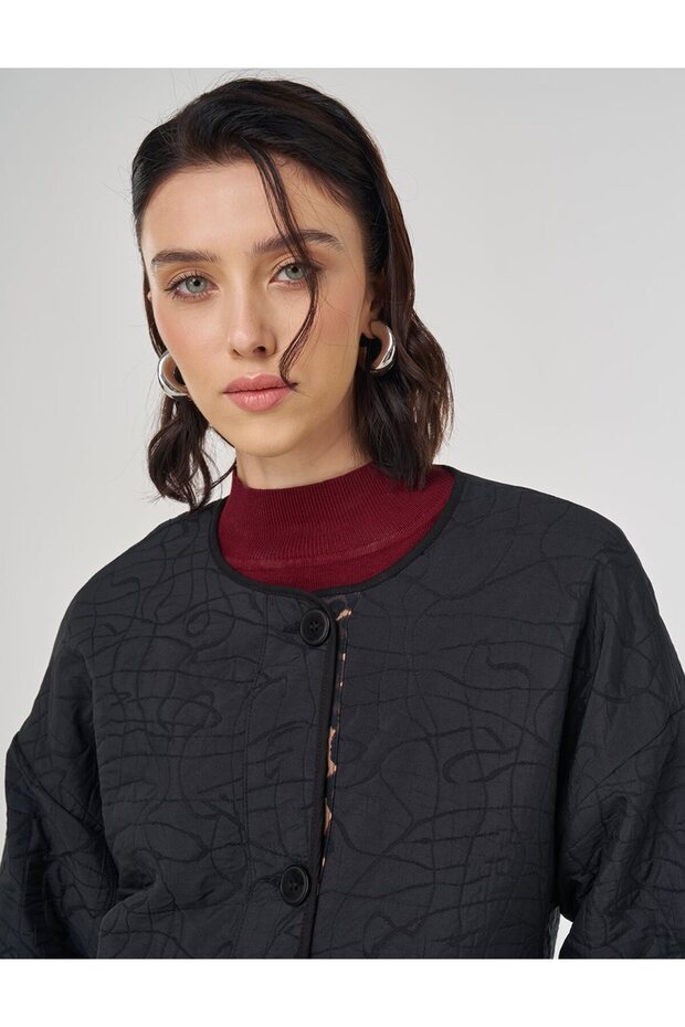 Patch Pocket Embossed Pattern Jacket Black - 6