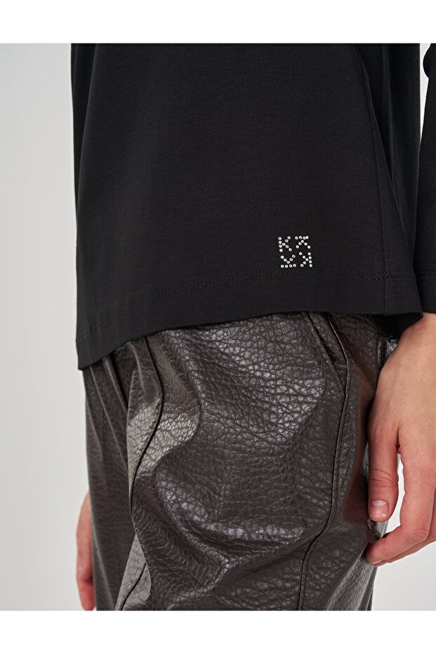 Sıfır Yaka Basic Viskon Bluz Siyah - 6