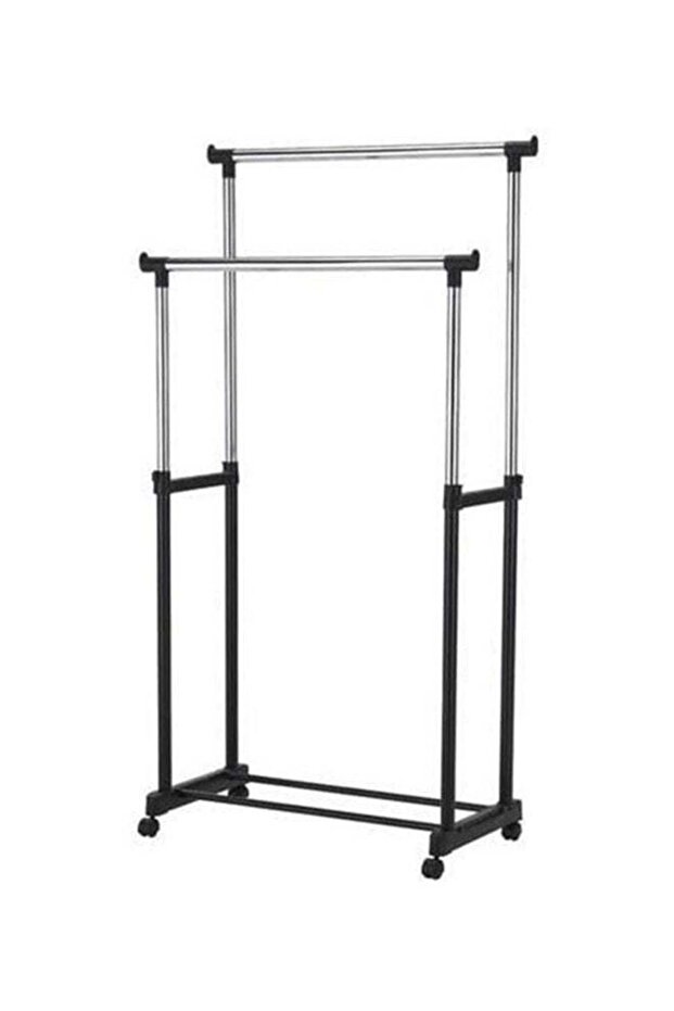 Double Pole Clothes Portable Rack Silver/Black 84.5x43cm
