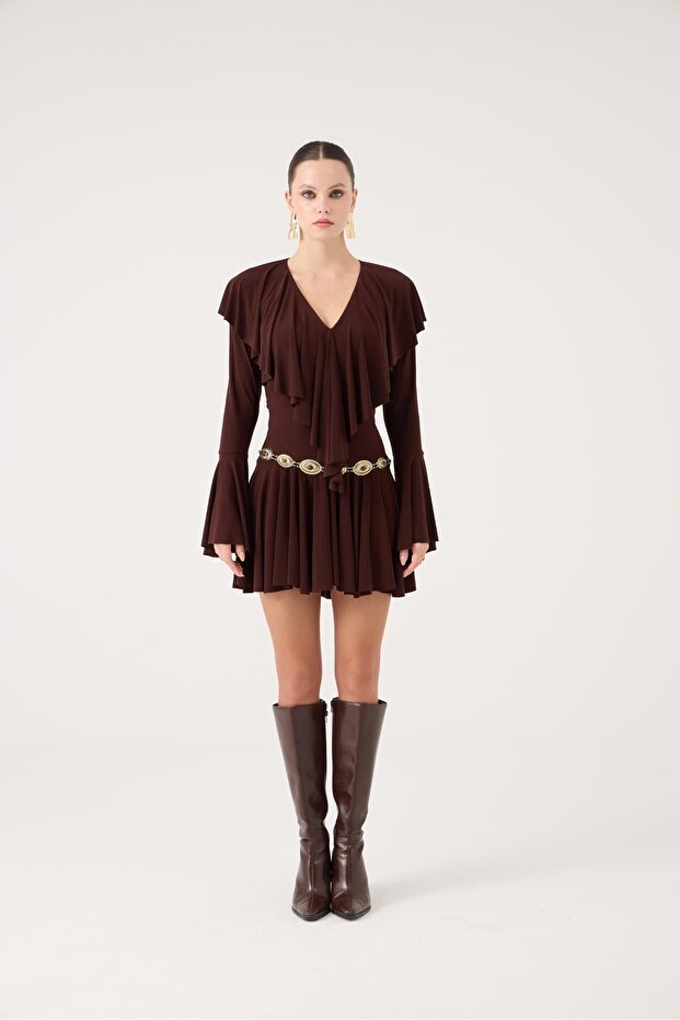 Ruffled Mini Yolanthe Dress Brown