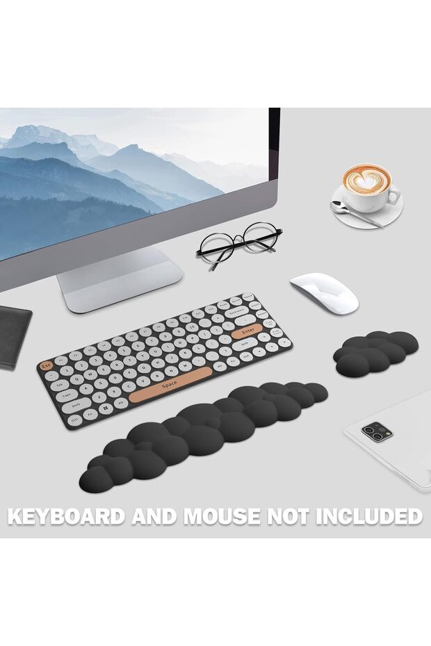 PlorFox Cloud-Design Keyboard Wrist Rest Set with Mouse Base & Cup Holder, High-Density Memory Foam - 1