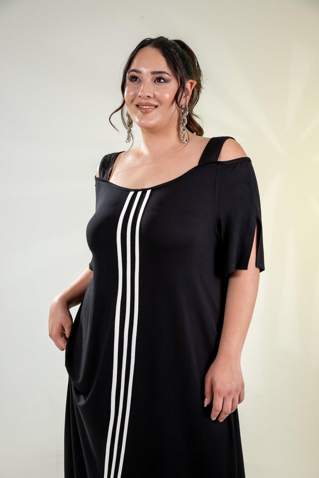 1111067 Women's Plus Size Dress with Ruffle Front, Black