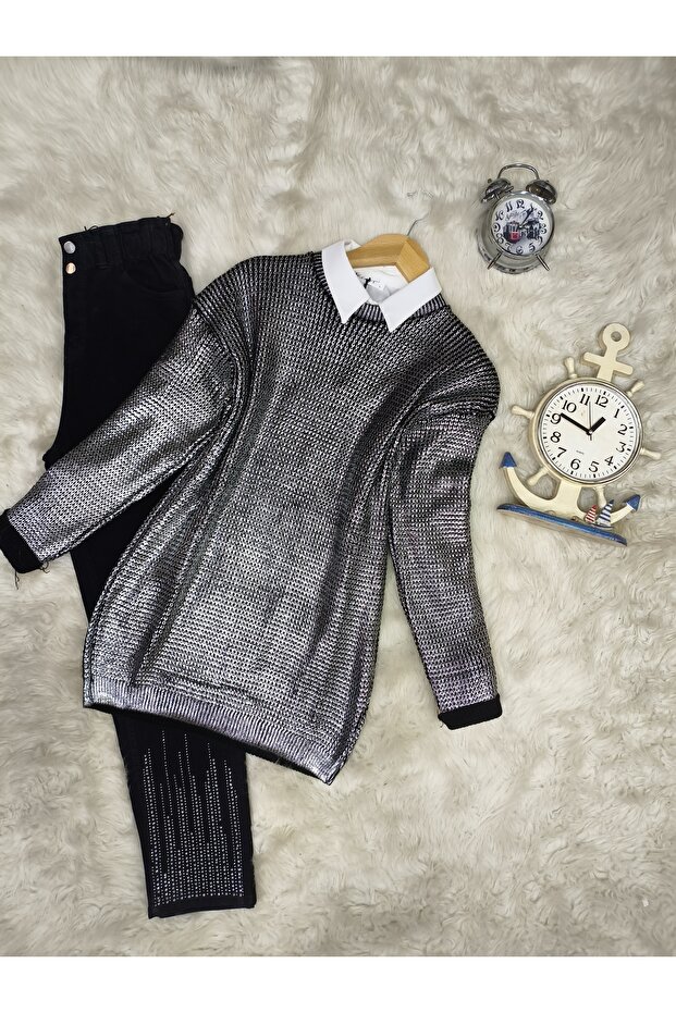 Varak baskılı triko kazak - 1