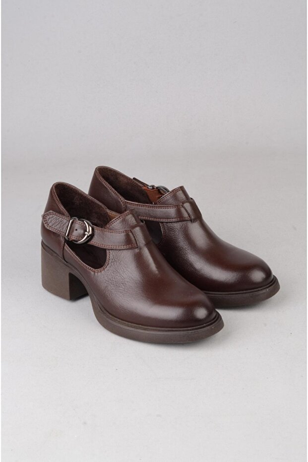 Select d1034 genuine leather high heel women's shoe (heel height: 5 cm) coffee