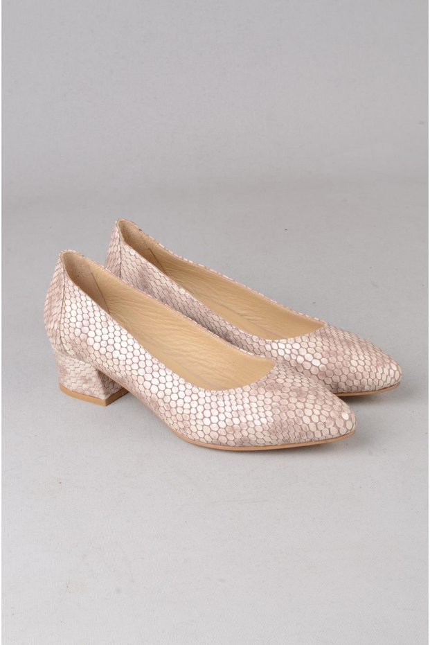 Seç 906 Genuine Leather Heel-Shoeded Women's Shoes (Heel Height: 4 cm) Beige Honeycomb