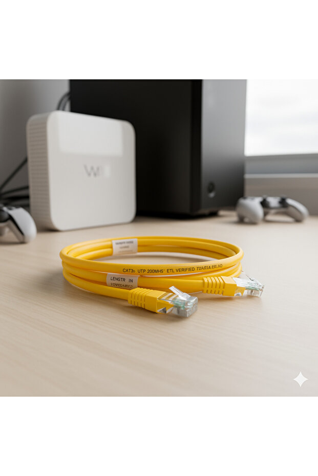 CAT5e Sarı Renk Ethernet Kablosu 1 Metre RJ45 | Modem PC Router Patch Lan Kablosu Yüksek Hız - 1