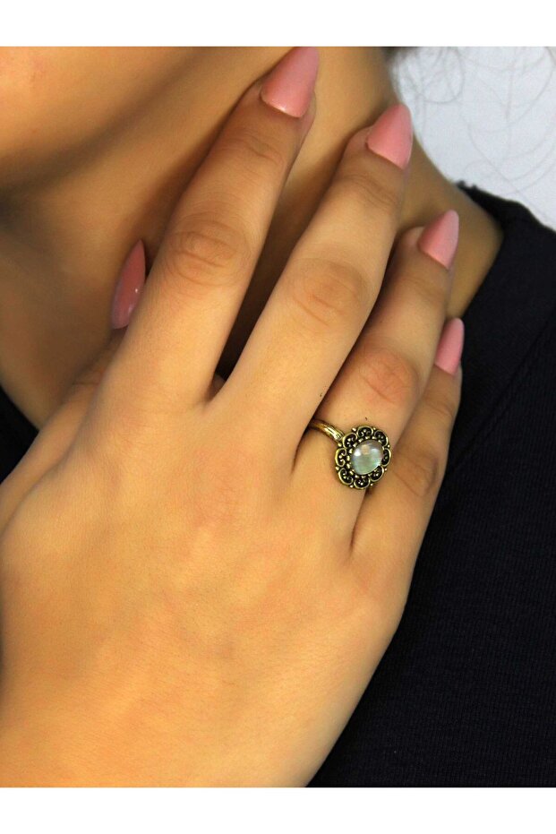 Natural Stone Labradorite Natural Stone Antique Model Women's Adjustable Ring Euy77Lbt